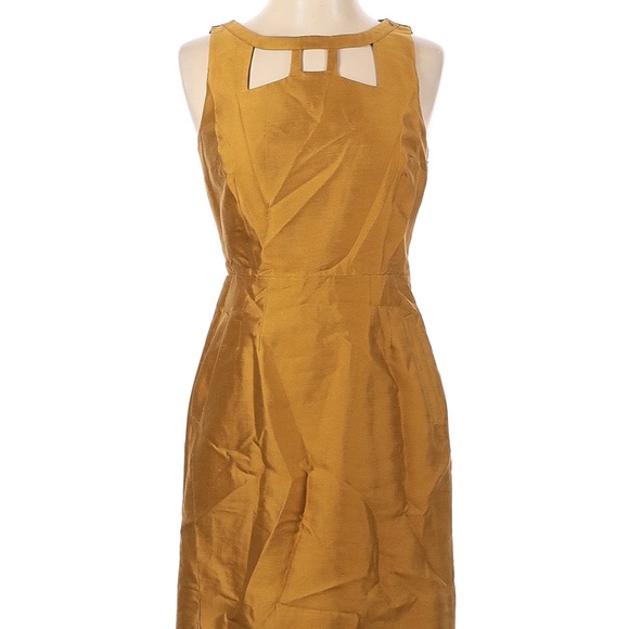 Maeve anthropology Silk Gold cut out mini dress 60s style US2 mustard sleeveless - Picture 1 of 13